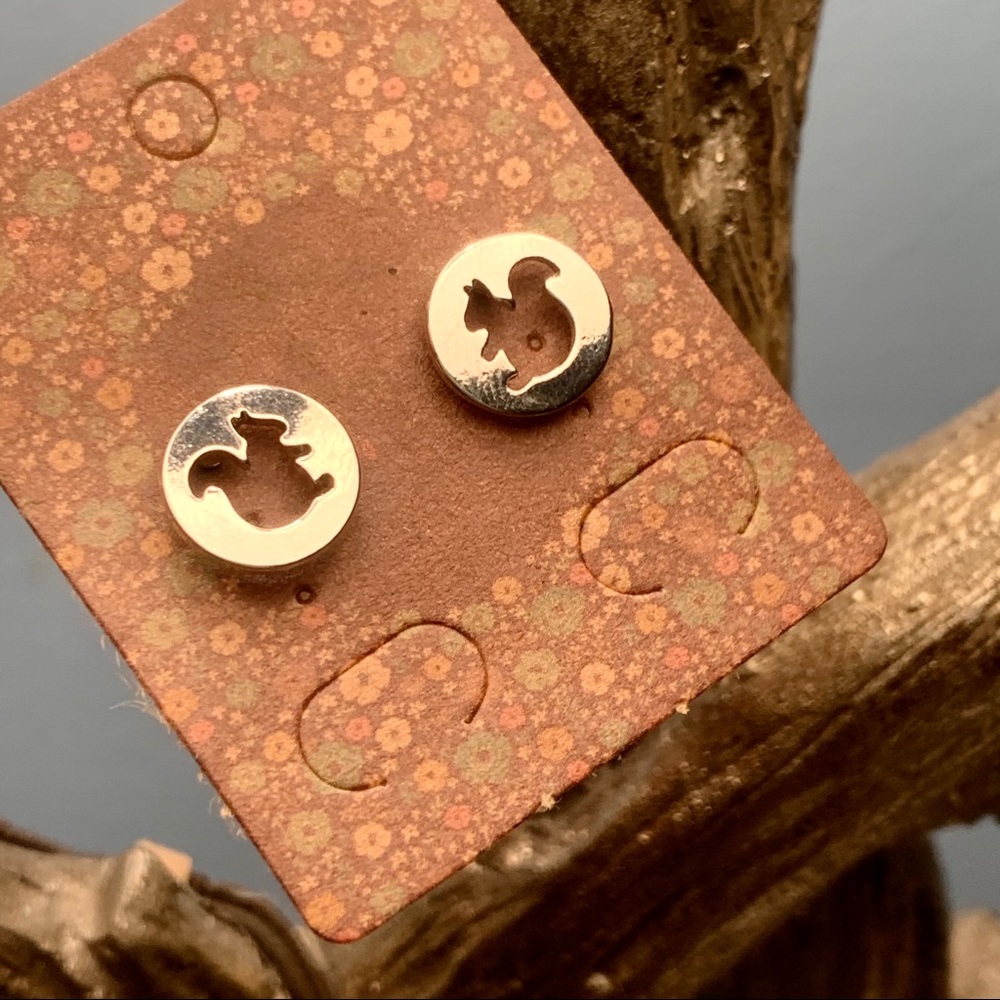 Silver Squirrel Animal Round Stud Earrings new